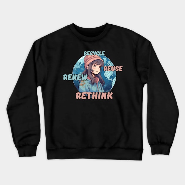 Recycle Reuse Renew Rethink Crewneck Sweatshirt by LetsGetInspired